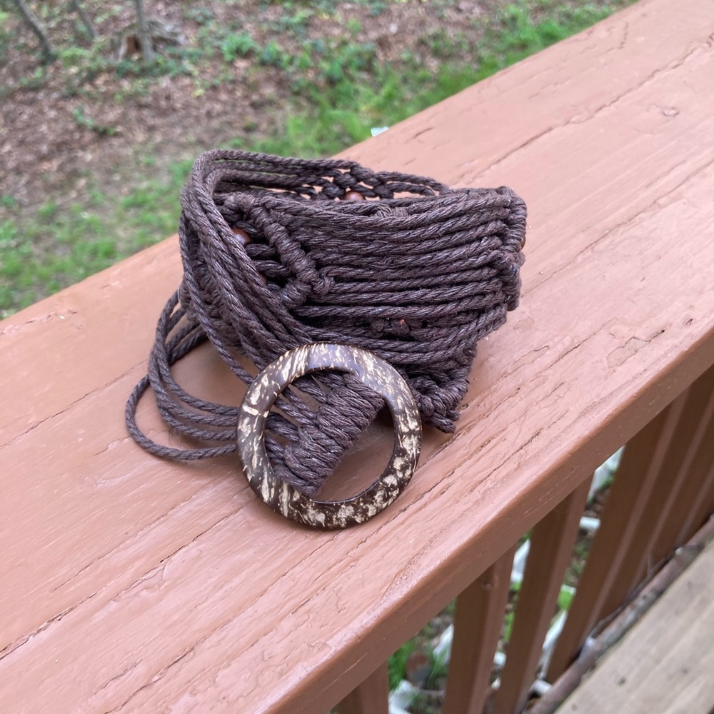 Brown beaded macrame belt
